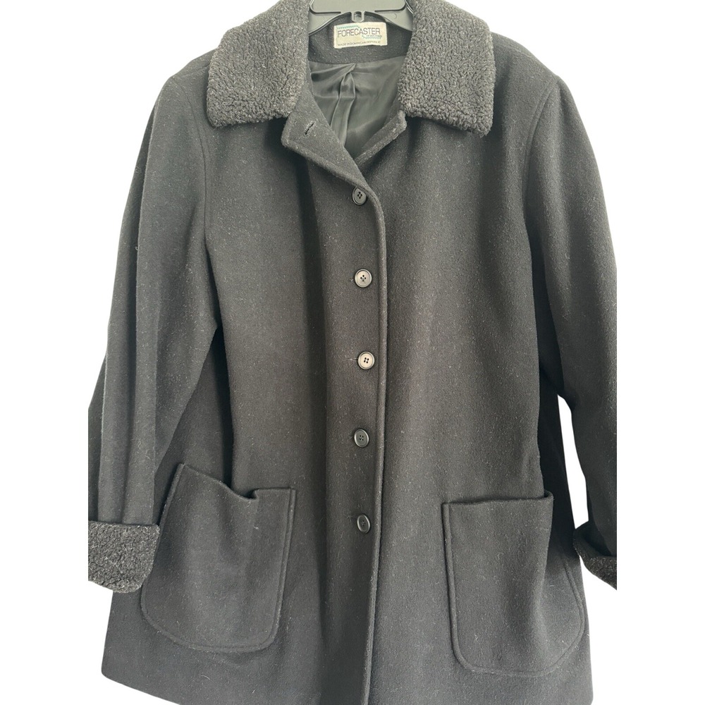 Forecaster Coat Women 18 Black Wool Blend Faux Fur Collar Button Front Classic